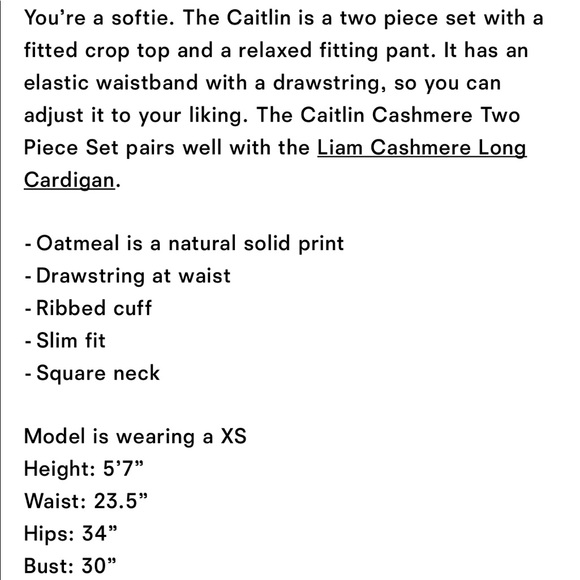 REFORMATION Caitlin Cashmere 2-Pc Set in Oatmeal v lunya vuori - Picture 5 of 5